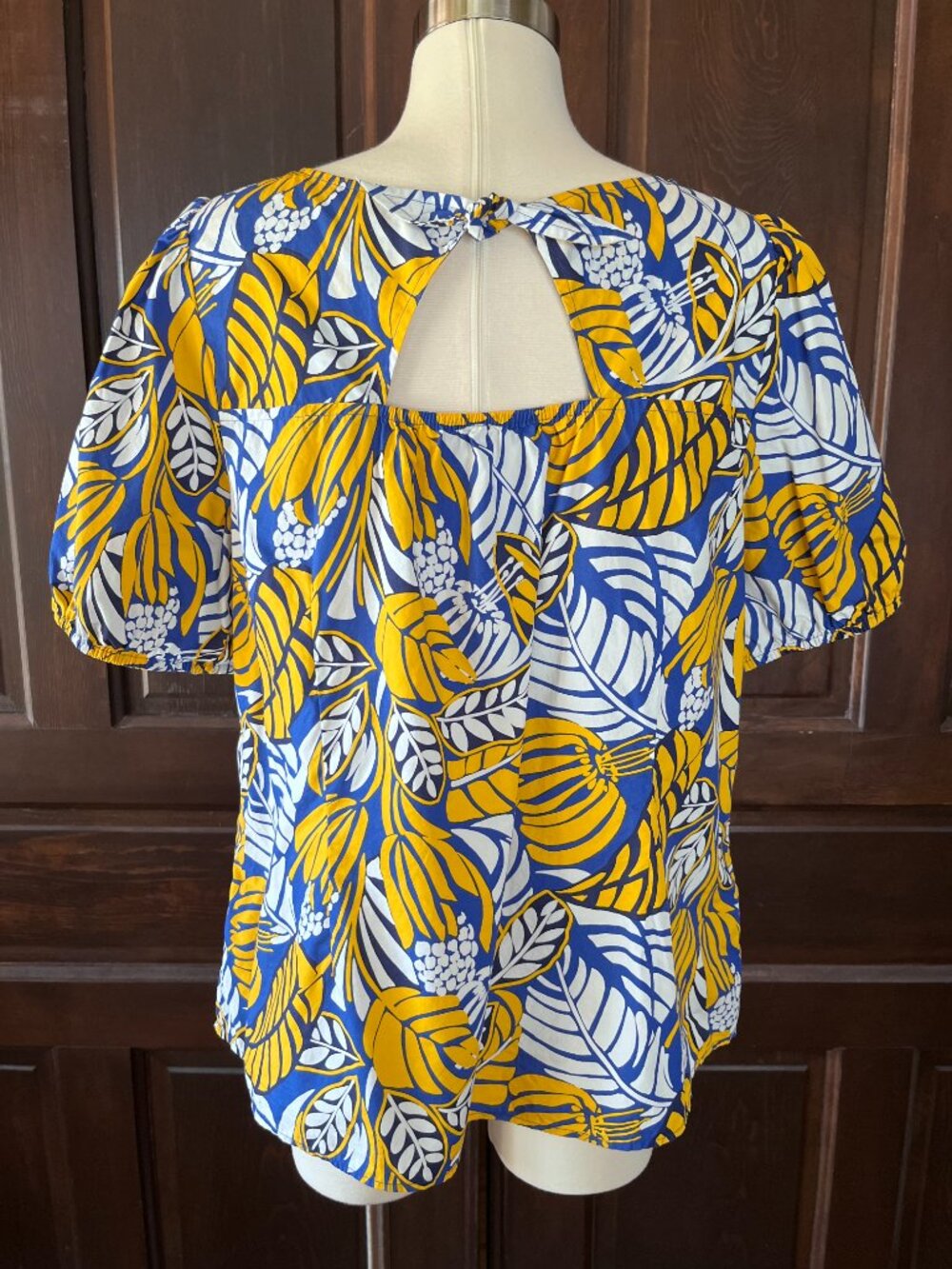 Talbots Tie Back Top in Colorblock Leaves Women's XL 100% Cotton Blue/Yellow - Picture 4 of 8